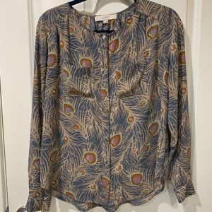Loft blouse XS, long sleeve, hidden button front. 100% polyester. Machine wash